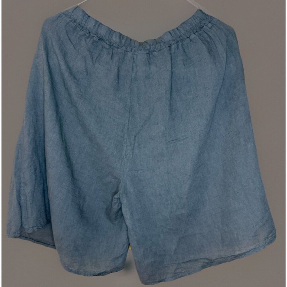 SAGA Linen Shorts Breathable Long Slash Pockets Wide Elastic Waist‎ Vacation